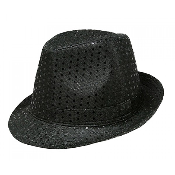 Fedora Hat w/ Metallic Polka Dots- Black - HT-5130BK